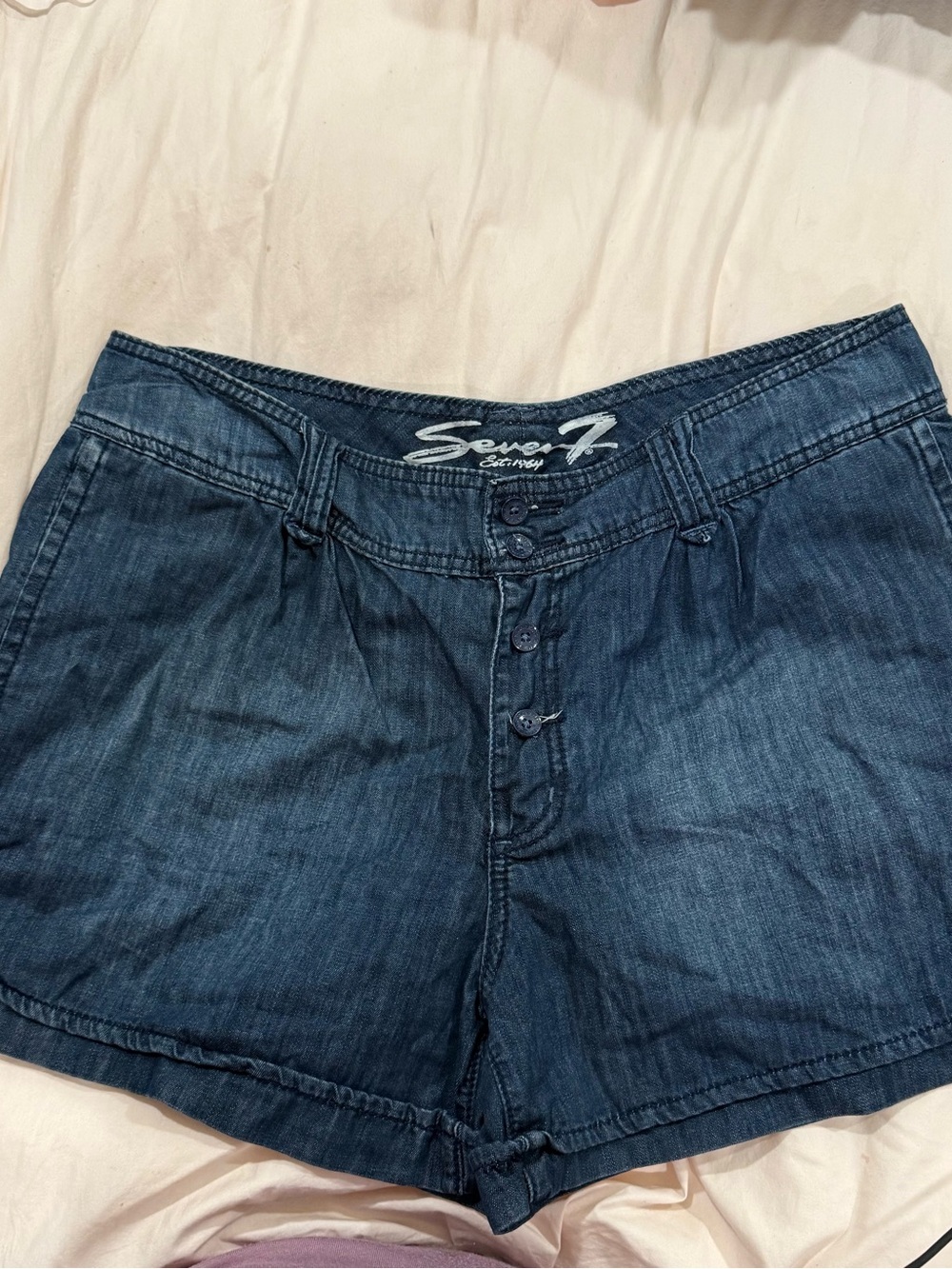 Seven7 Dark Blue Denim Like Button-Fly Jean Shorts